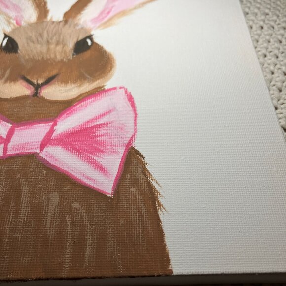 Original 8x10 Bunny Painting • Pink Bow • Cute Cottagecore Wall Art Whimsical - Picture 3 of 8